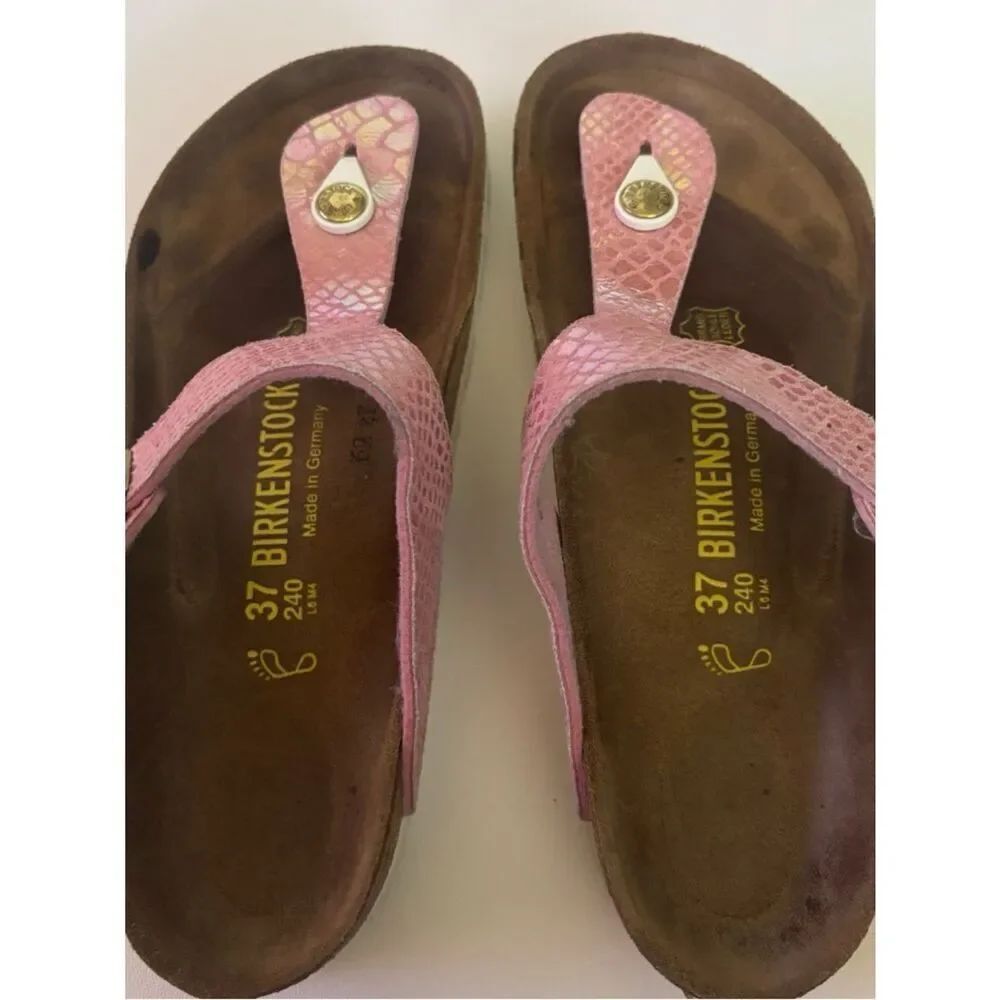Birkenstock Pink Snake-Print Gizeh Thong Sandal Size 6 - Picture 5 of 8